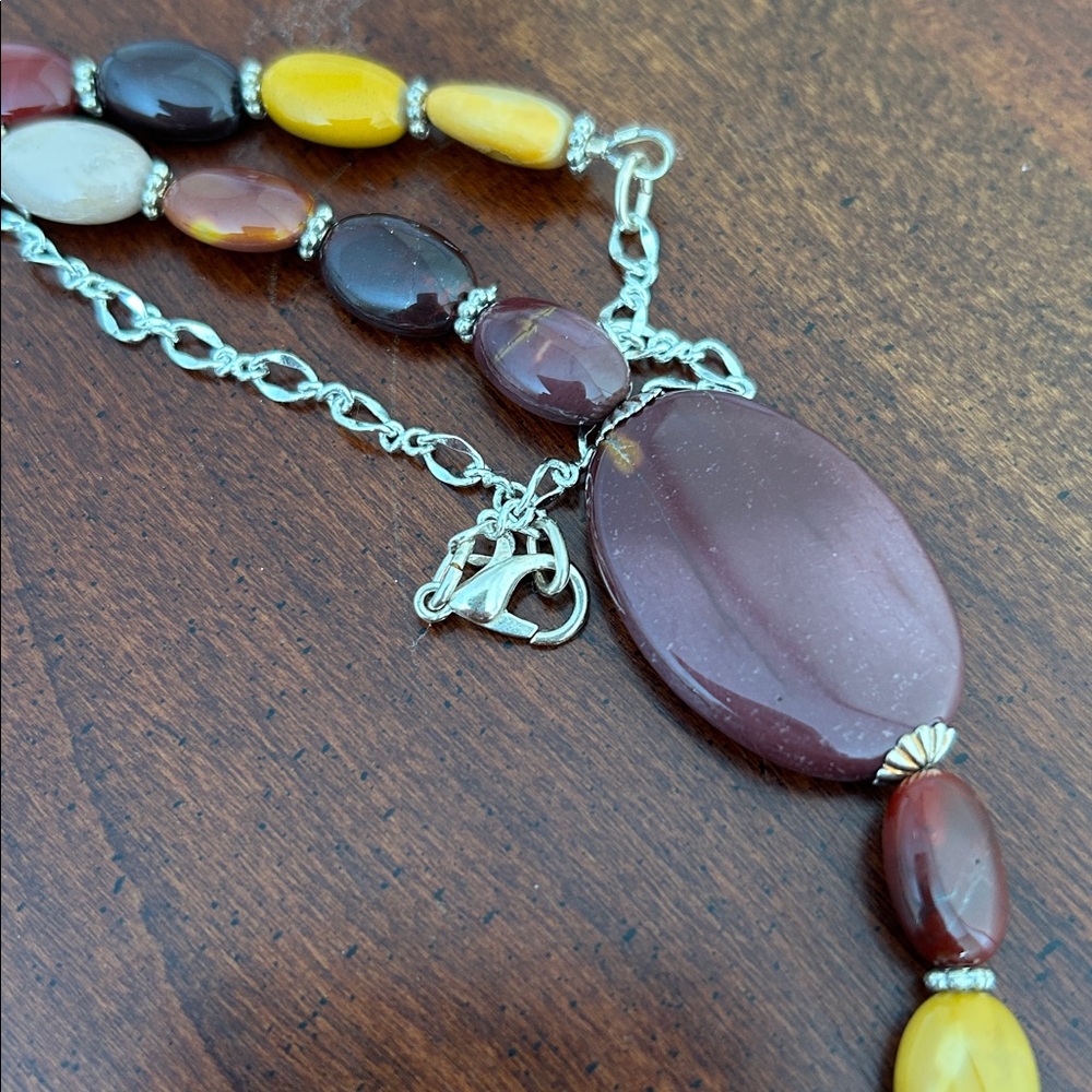 Mookaite Jasper necklace maroon mustard yellow stones - Picture 3 of 5